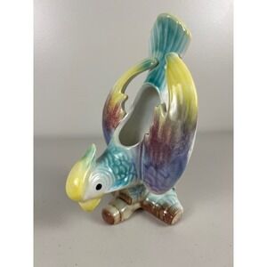 Vintage Ceramic Cockatiel Parrot Wall Pocket Planter Tropical Morton Pottery